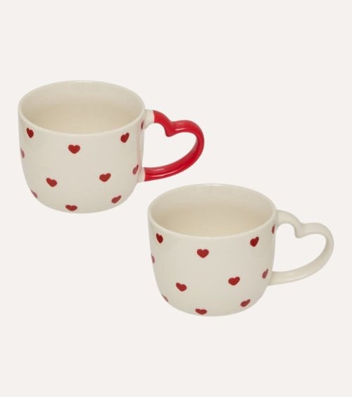 Set de 4 Tazas Mug Valentine con Asa de Corazón y Soporte