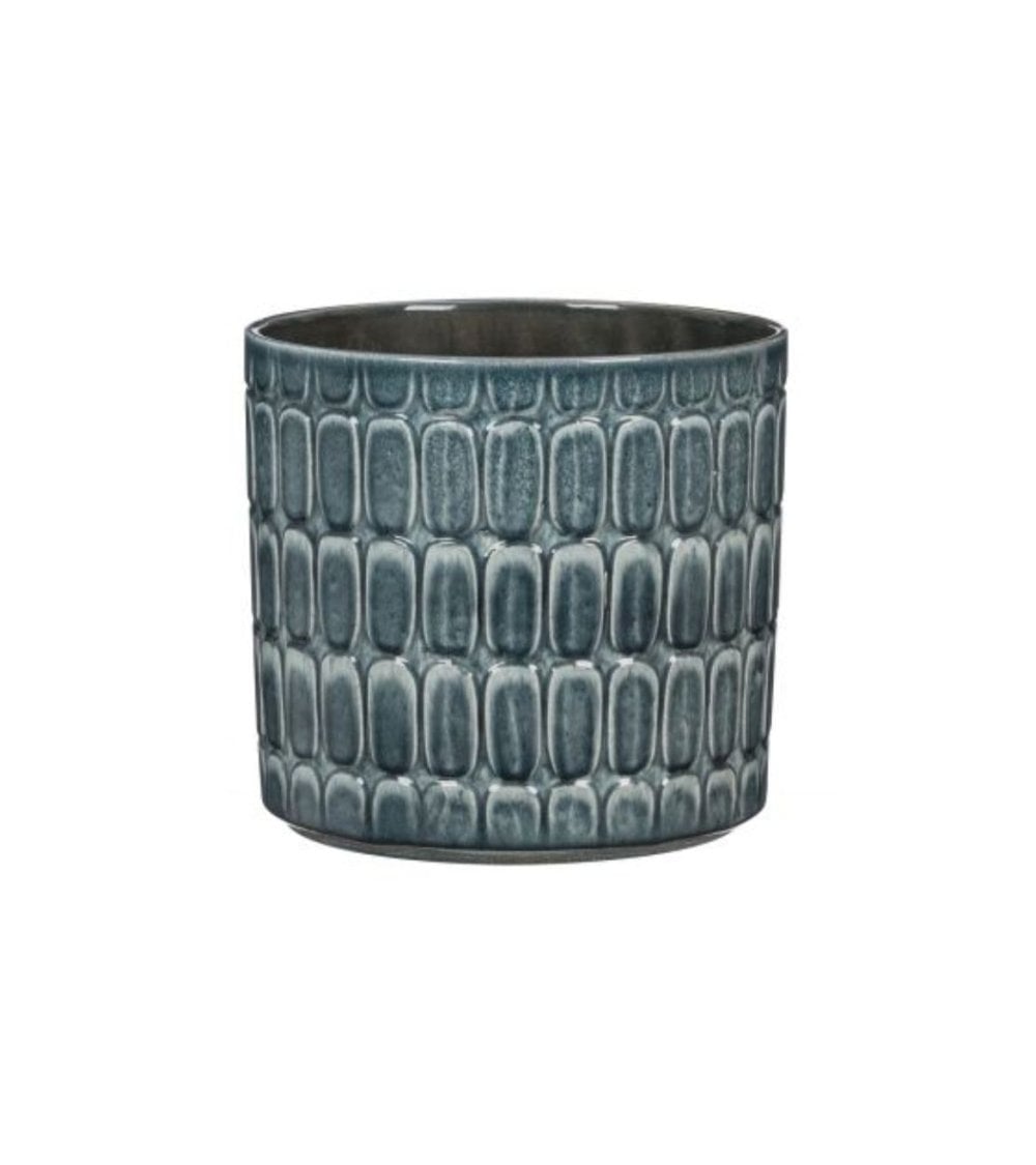 Maceta de Cerámica Redonda con Diseño en Relieve-1