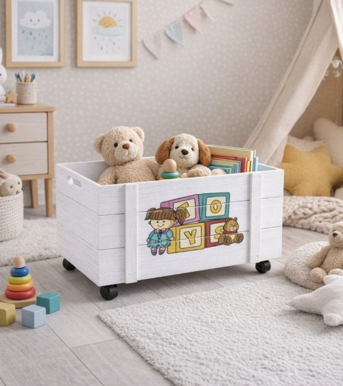 Caja Infantil Doll Toys con Ruedas de Madera de Paulownia