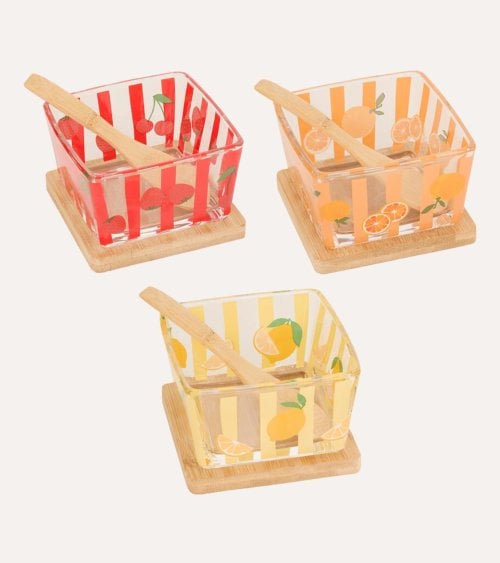 Set de Cuenco de Aperitivo Fruity con Cuchara y Base de Bambú