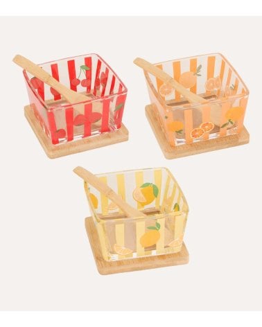 Set de Cuenco de Aperitivo Fruity con Cuchara y Base de Bambú