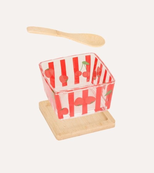 Set de Cuenco de Aperitivo Fruity con Cuchara y Base de Bambú