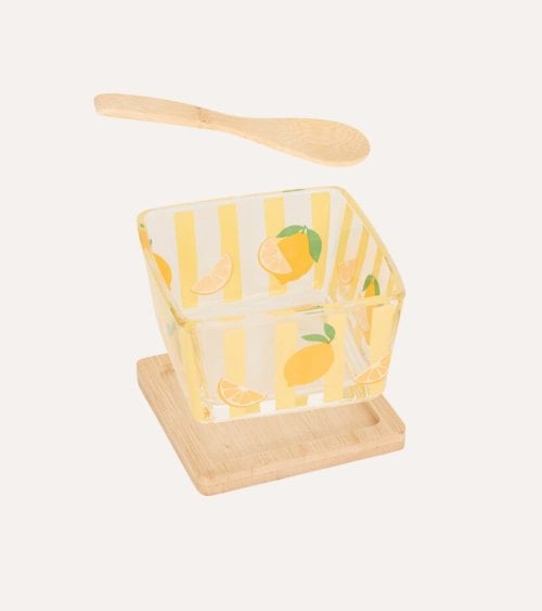 Set de Cuenco de Aperitivo Fruity con Cuchara y Base de Bambú