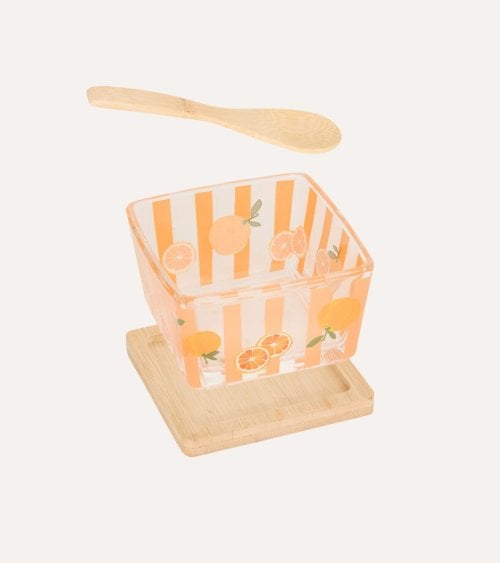 Set de Cuenco de Aperitivo Fruity con Cuchara y Base de Bambú