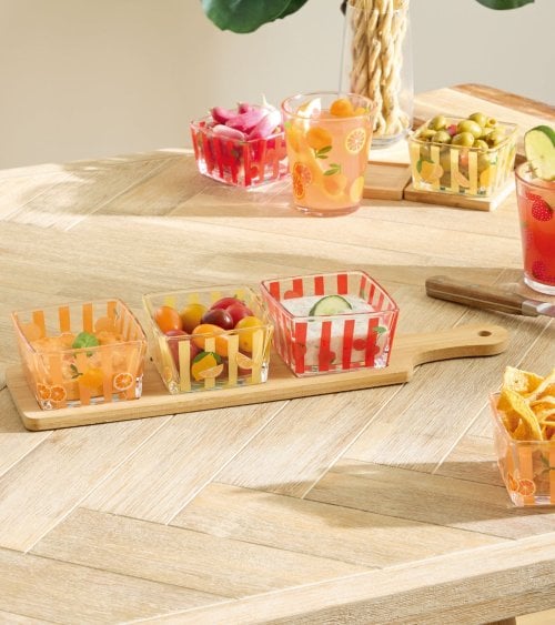 Bandeja con Cuencos para Aperitivo Fruity de Bambú y Vidrio