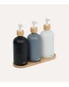 Set de 3 Dispensadores de Jabón de Vidrio con Base de Bambú