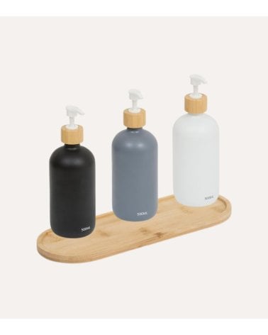 Set de 3 Dispensadores de Jabón de Vidrio con Base de Bambú