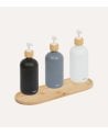 Set de 3 Dispensadores de Jabón de Vidrio con Base de Bambú