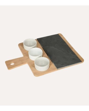 Set de Tabla de Presentación y Cuencos para Aperitivos de Pizarra y Bambú