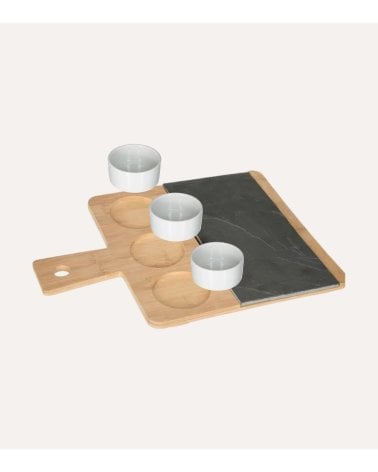 Set de Tabla de Presentación y Cuencos para Aperitivos de Pizarra y Bambú