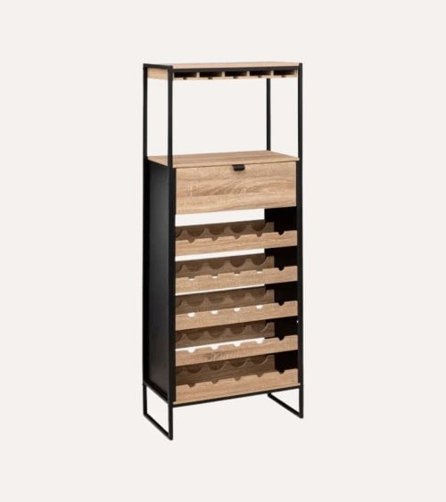 Mueble de Bar Aliaj Botellero y Colgador de Copas de Acero y MDF