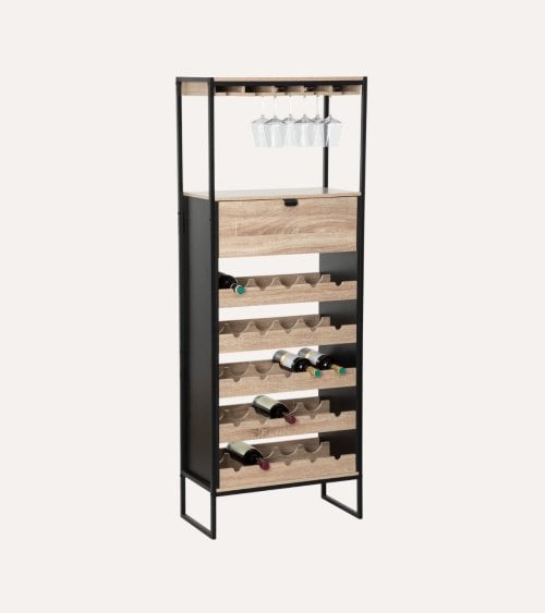 Mueble de Bar Aliaj Botellero y Colgador de Copas de Acero y MDF