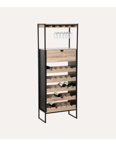 Mueble de Bar Aliaj Botellero y Colgador de Copas de Acero y MDF