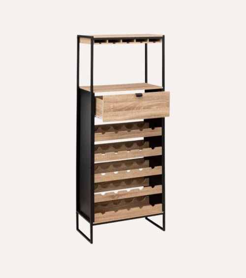 Mueble de Bar Aliaj Botellero y Colgador de Copas de Acero y MDF