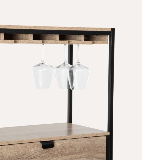 Mueble de Bar Aliaj Botellero y Colgador de Copas de Acero y MDF