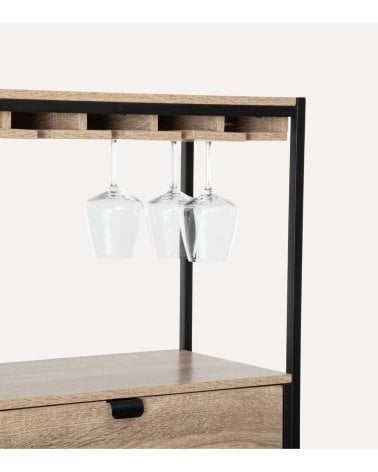 Mueble de Bar Aliaj Botellero y Colgador de Copas de Acero y MDF