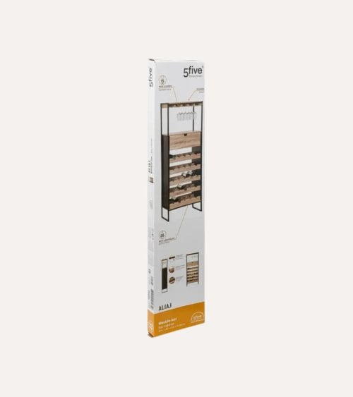 Mueble de Bar Aliaj Botellero y Colgador de Copas de Acero y MDF