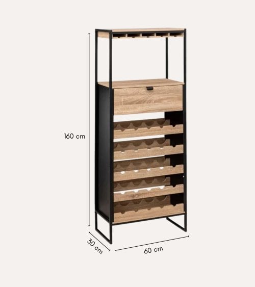 Mueble de Bar Aliaj Botellero y Colgador de Copas de Acero y MDF