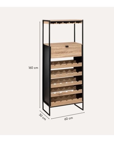 Mueble de Bar Aliaj Botellero y Colgador de Copas de Acero y MDF