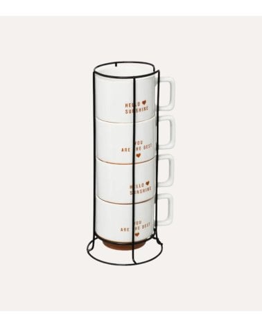 Set de 4 Tazas Mug Mensaje de Cariño con Soporte de Metal