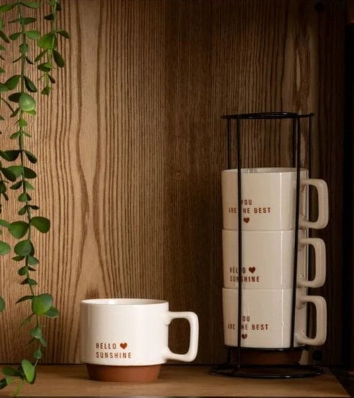 Set de 4 Tazas Mug Mensaje de Cariño con Soporte de Metal