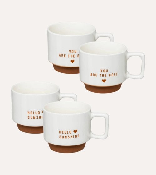 Set de 4 Tazas Mug Mensaje de Cariño con Soporte de Metal