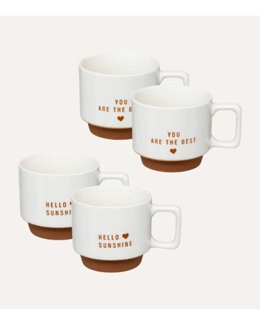Set de 4 Tazas Mug Mensaje de Cariño con Soporte de Metal