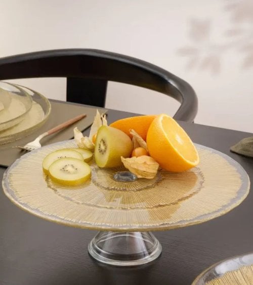 Plato Expositor para Tartas Celeste con Base de Vidrio