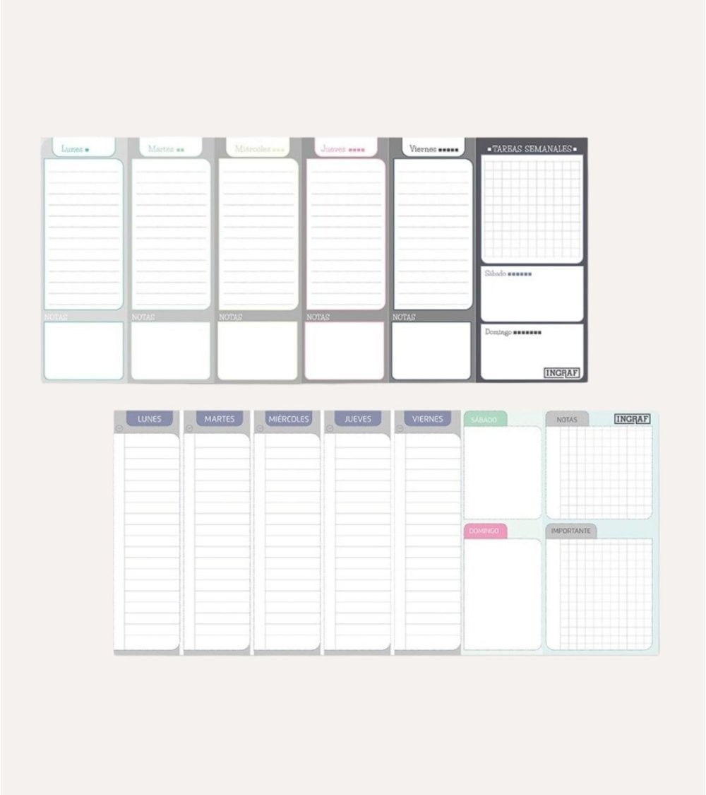Planificador Semanal Encolado de Papel