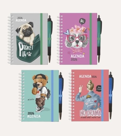 Agenda Semanal Fantasia 2026 con Espiral y Bolígrafo