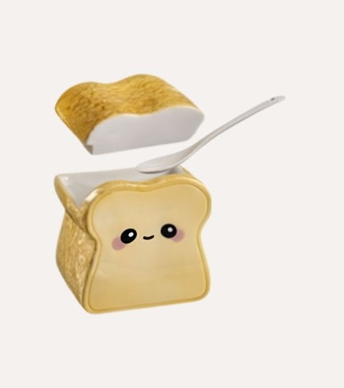 Azucarero Breakfast en Forma de Pan con Cuchara de Cerámica