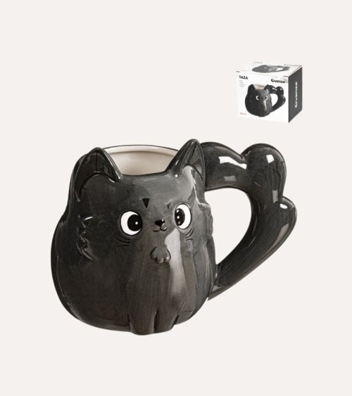Taza Mug Gato Negro de Cerámica