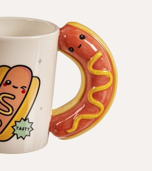 Taza Mug Hot Dog Sonriente de Cerámica