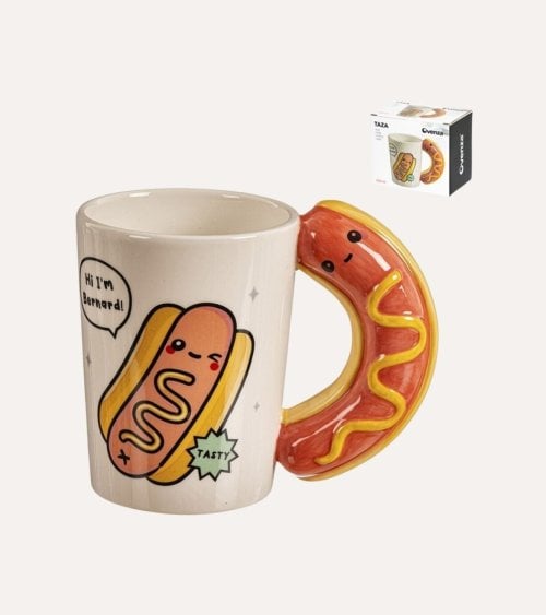 Taza Mug Hot Dog Sonriente de Cerámica