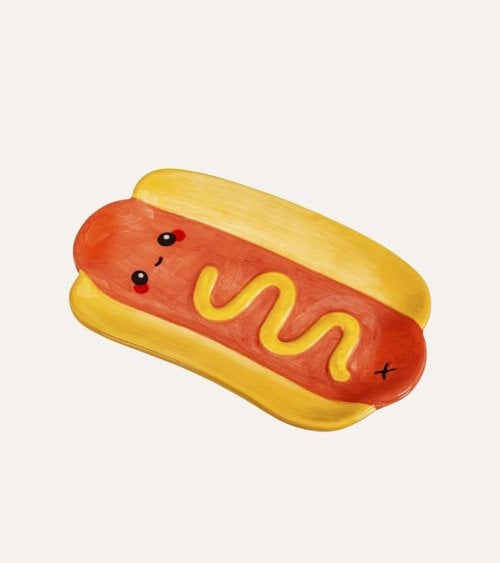 Plato Reposacucharas Hot Dog Sonriente de Cerámica