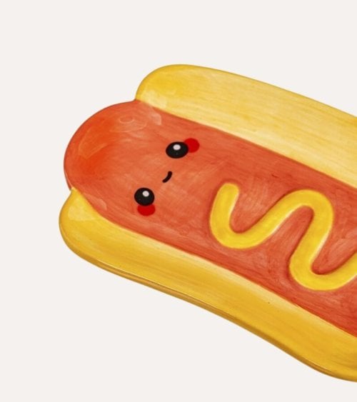 Plato Reposacucharas Hot Dog Sonriente de Cerámica