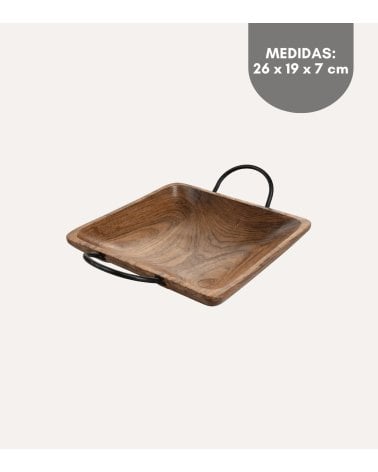 Bandeja Decorativa con Asas de Madera de Mango y Hierro
