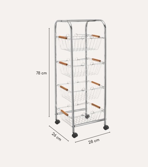 Carro Auxiliar con 4 Cestas Removibles de Metal