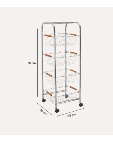 Carro Auxiliar con 4 Cestas Removibles de Metal