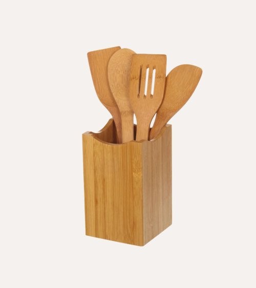 Set de 4 Utensilios de Cocina con Base de Bambú