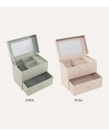 Joyero Flores con Cajones y Mini Espejo de Papel