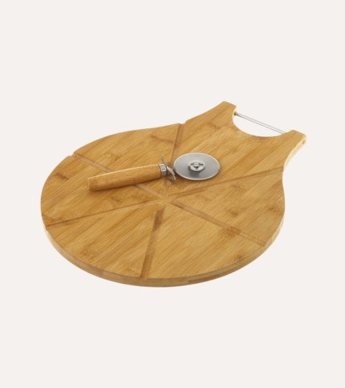 Tabla de Corte para Pizza con Cortador de Bambú