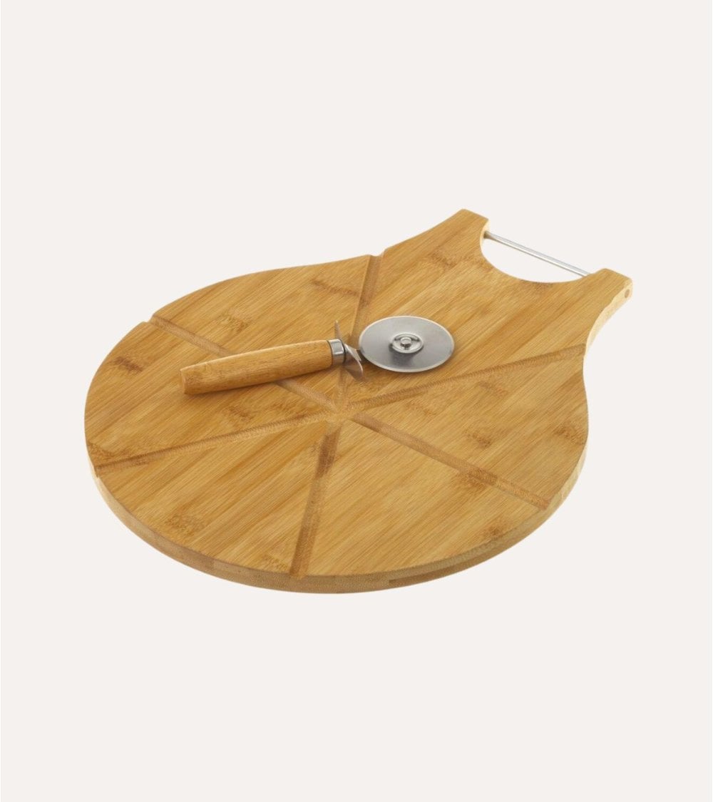 Tabla de Corte para Pizza con Cortador de Bambú