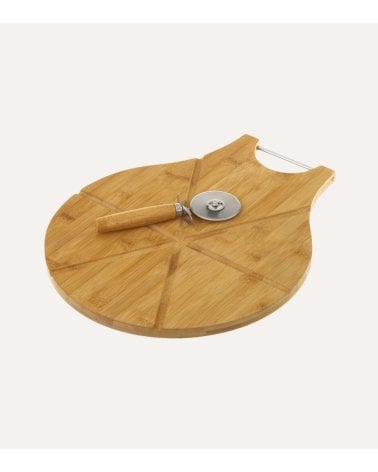 Tabla de Corte para Pizza con Cortador de Bambú