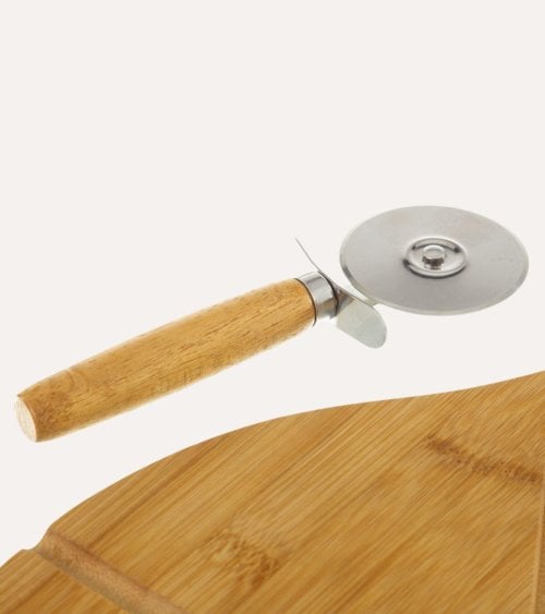 Tabla de Corte para Pizza con Cortador de Bambú