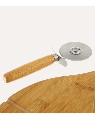 Tabla de Corte para Pizza con Cortador de Bambú