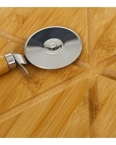 Tabla de Corte para Pizza con Cortador de Bambú