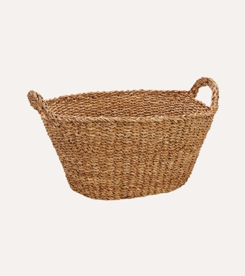 Cesta Canasta Oval con Asas de Alga Tejida