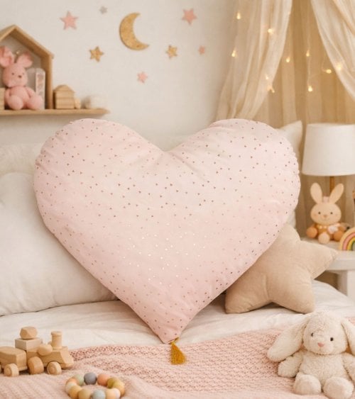 Cojín Infantil Corazón con Pompón de Poliéster