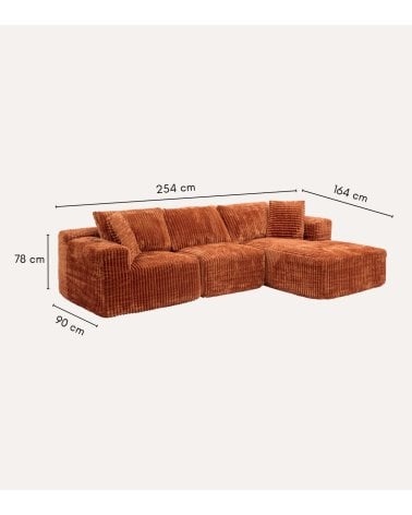Sofá Chaise Longue Modular Solka de 3 Plazas de Espuma y Poliéster